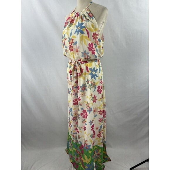 Modcloth Illuminated Elegance Halter Maxi Dress Cream Floral Plus Size 1X - Picture 2 of 11